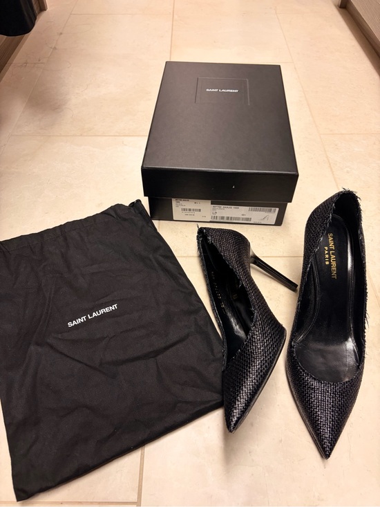 Saint Laurent Shoes - Saint Laurent Black Woven Pointed-Toe Stiletto Pumps